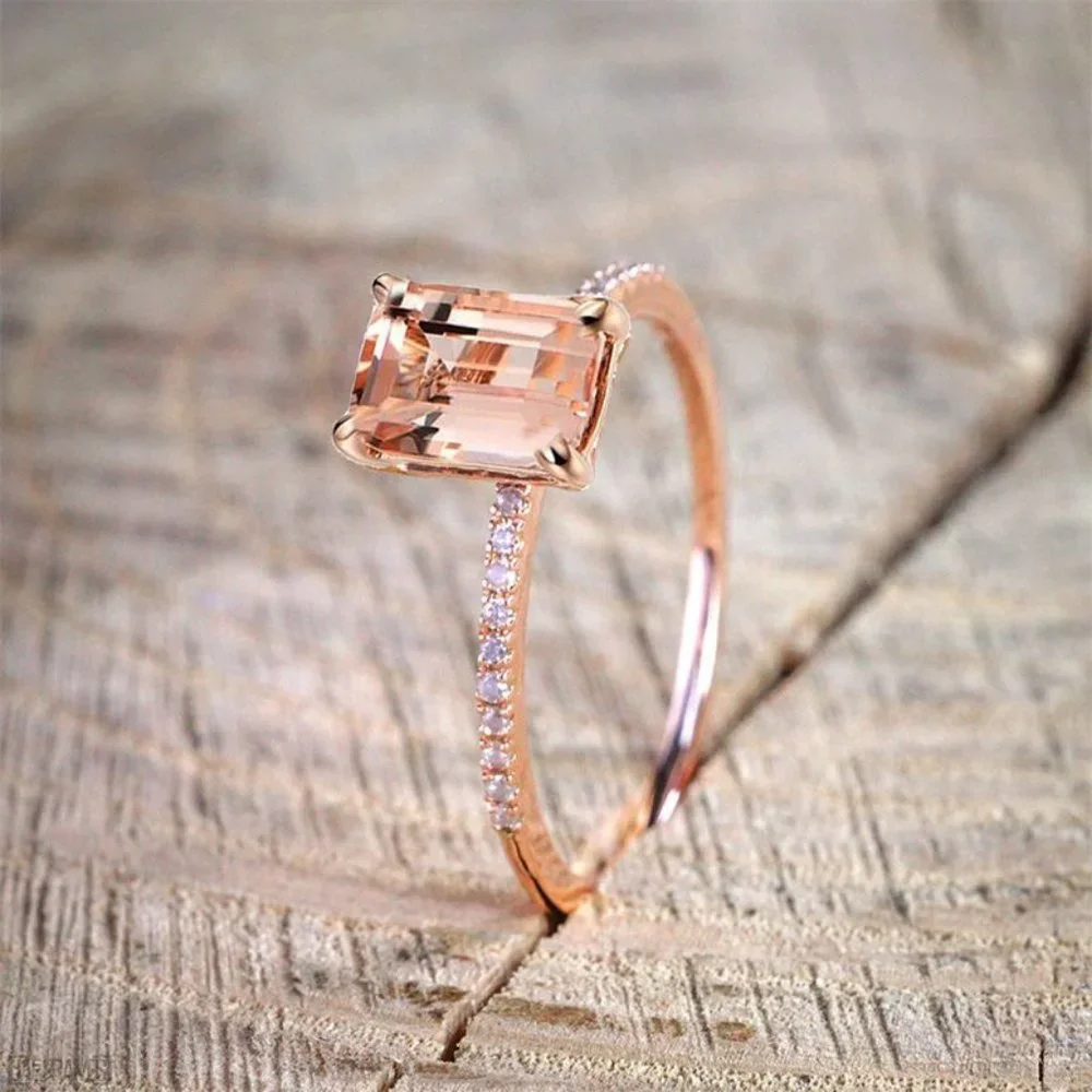 NEW! DAINTY Rose Gold Princess Cur Morganite Engagement Wedding Ring Set… - Picture 5 of 9